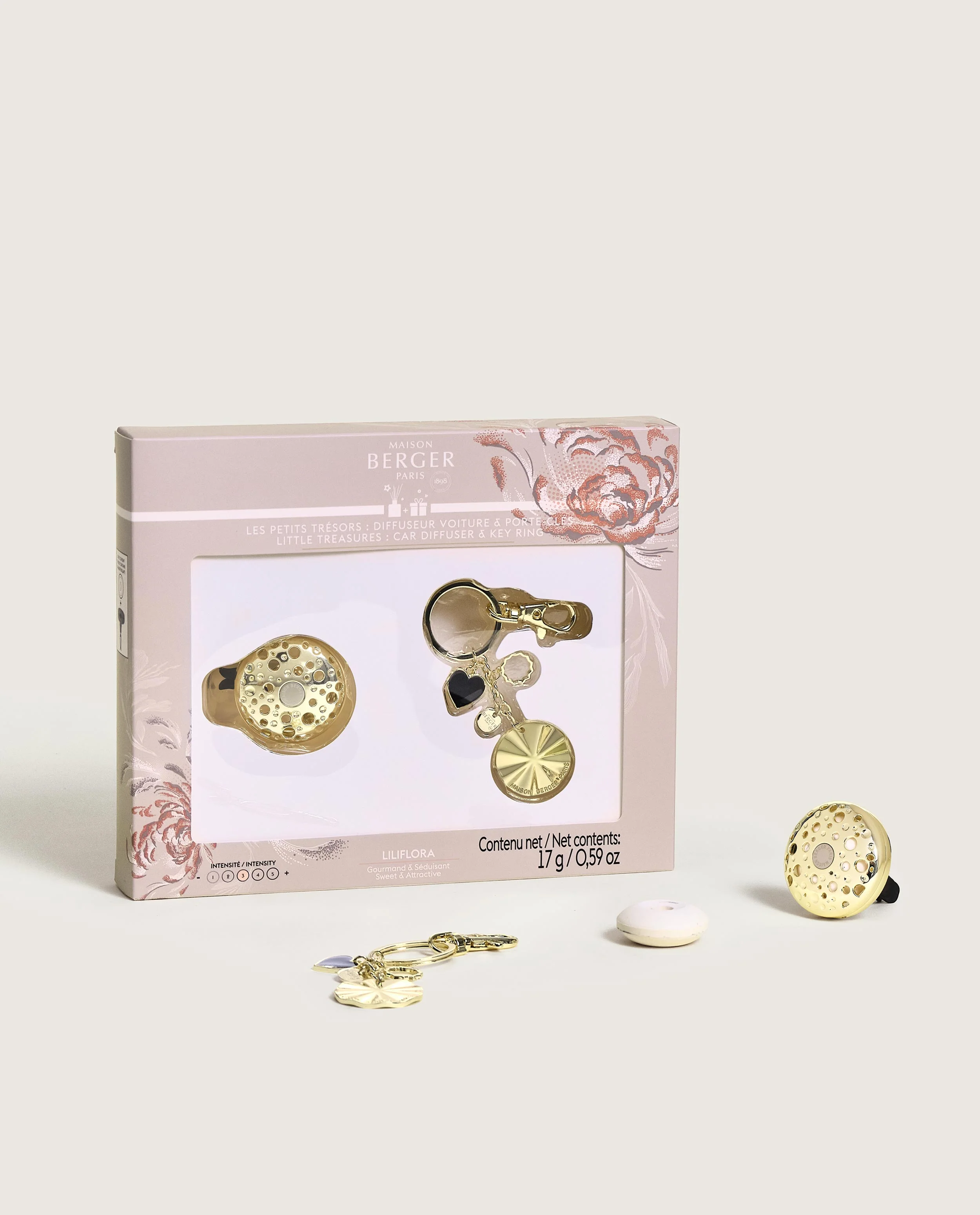 Little Treasures Ophelia Gift Pack Gold car diffuser & key rings - Image 6